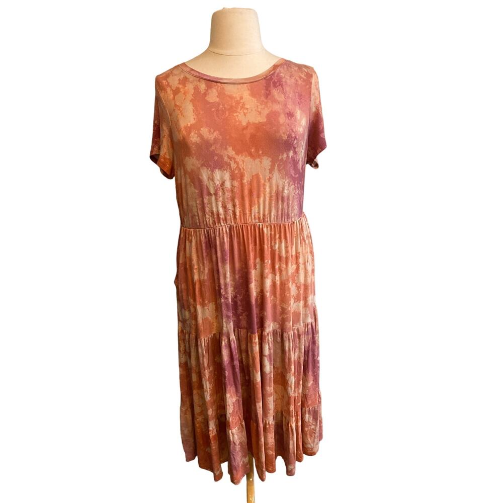 Torrid 2 pink orange tie dye rayon tiered maxi dress with pockets